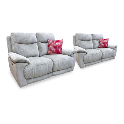 'Sloane' Hudson Mist Grey Fabric 2 + 2 Seater Power Recliner Sofa Set