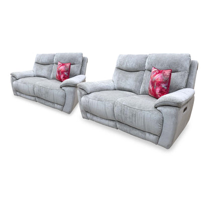'Sloane' Hudson Mist Grey Fabric 2 + 2 Seater Power Recliner Sofa Set