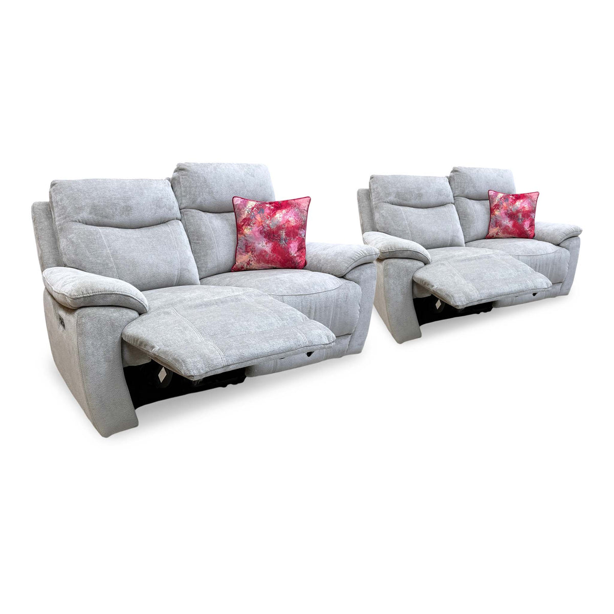'Sloane' Hudson Mist Grey Fabric 2 + 2 Seater Power Recliner Sofa Set