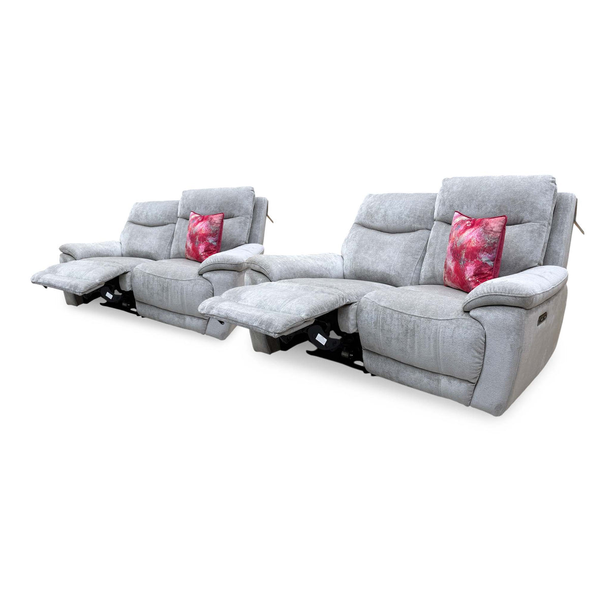 'Sloane' Hudson Mist Grey Fabric 2 + 2 Seater Power Recliner Sofa Set