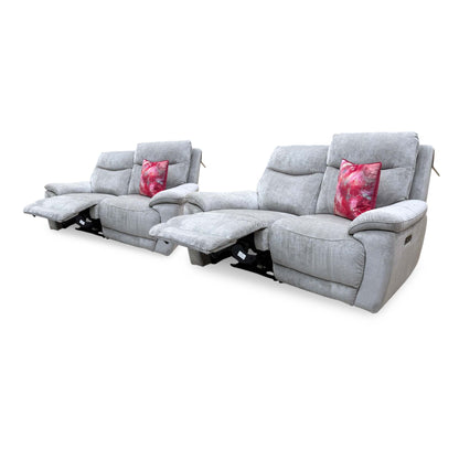 'Sloane' Hudson Mist Grey Fabric 2 + 2 Seater Power Recliner Sofa Set