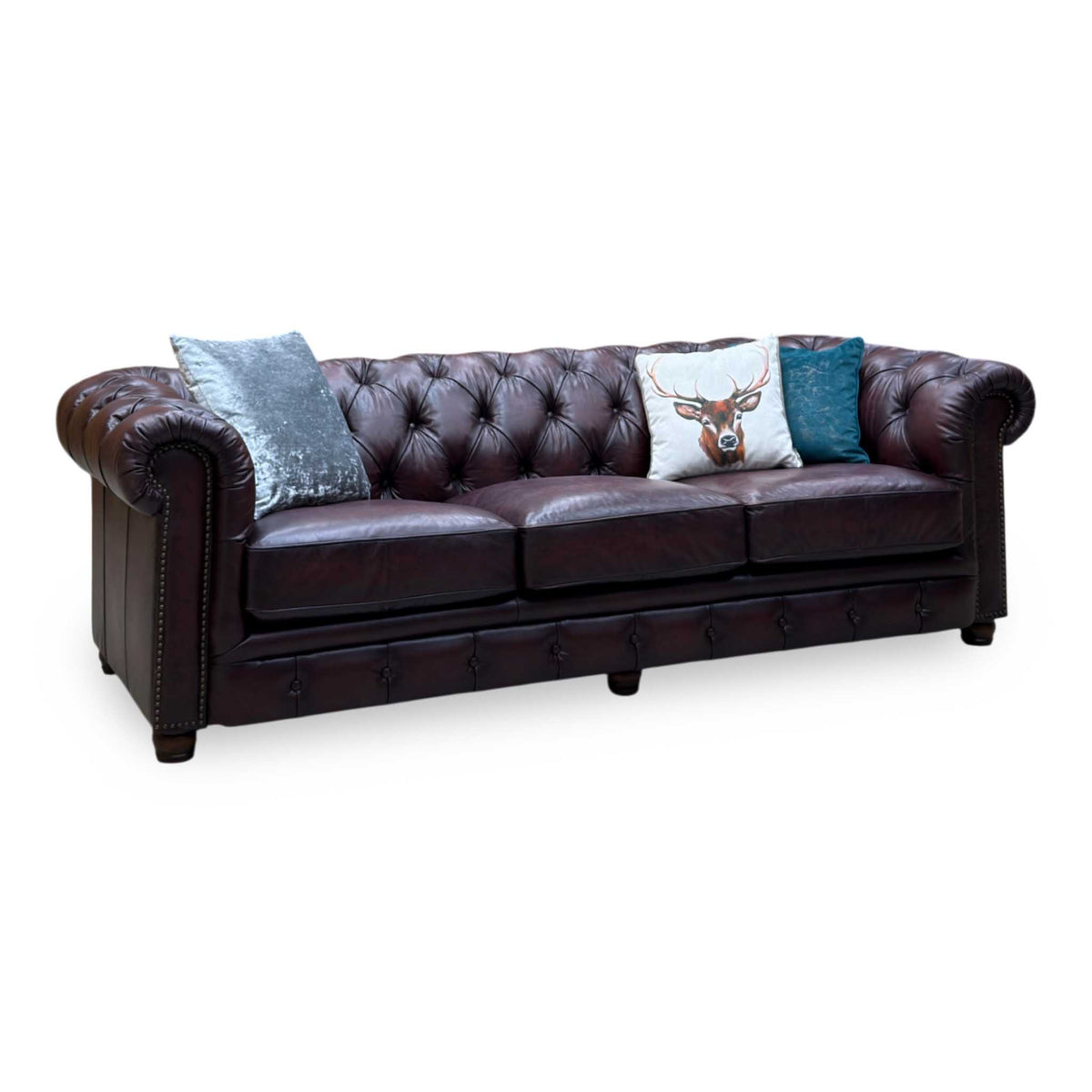 At The Helm ‘Shackleton’ Burgundy Leather 4 Seater Chesterfield Sofa