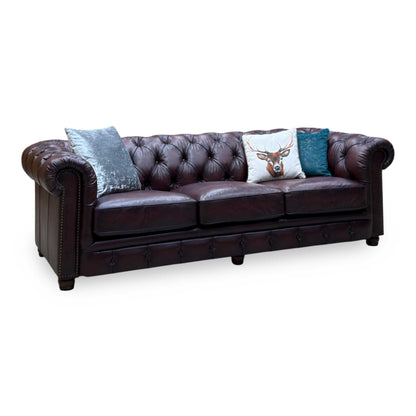 At The Helm ‘Shackleton’ Burgundy Leather 4 Seater Chesterfield Sofa