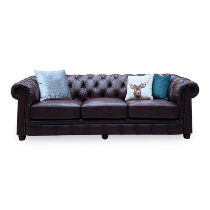 At The Helm ‘Shackleton’ Burgundy Leather 4 Seater Chesterfield Sofa
