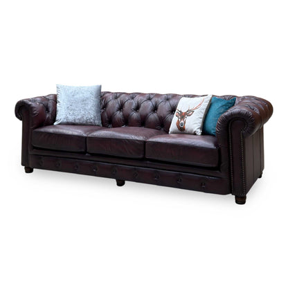 At The Helm ‘Shackleton’ Burgundy Leather 4 Seater Chesterfield Sofa