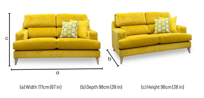 The Lounge Co. ‘Romilly’ Gol204 Golden Spice Yellow Velvet Fabric 2.5 Seater Sofa