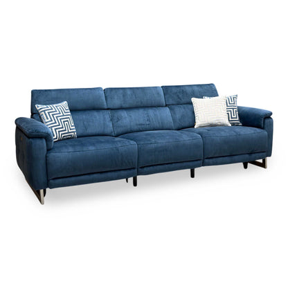'Moet' Giula Dark Blue Velvet Fabric 4 Seater Power Recliner Sofa with Telescopic Headrests