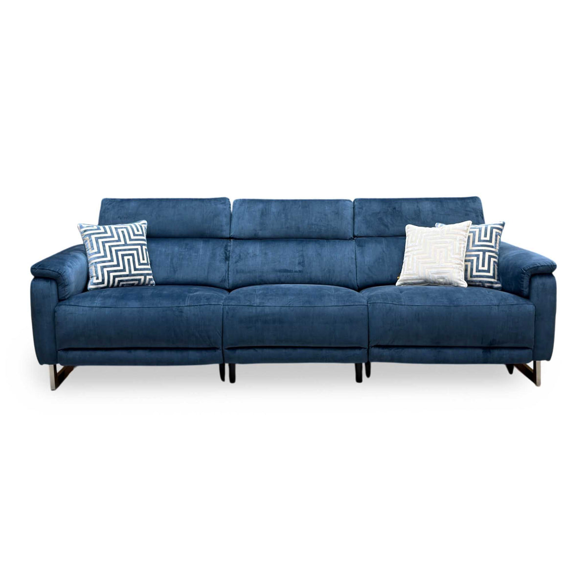 'Moet' Giula Dark Blue Velvet Fabric 4 Seater Power Recliner Sofa with Telescopic Headrests