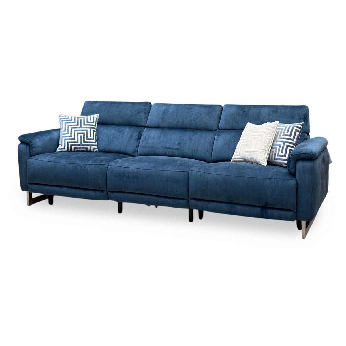 'Moet' Giula Dark Blue Velvet Fabric 4 Seater Power Recliner Sofa with Telescopic Headrests