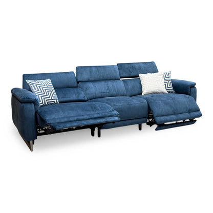 'Moet' Giula Dark Blue Velvet Fabric 4 Seater Power Recliner Sofa with Telescopic Headrests