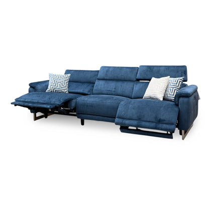'Moet' Giula Dark Blue Velvet Fabric 4 Seater Power Recliner Sofa with Telescopic Headrests