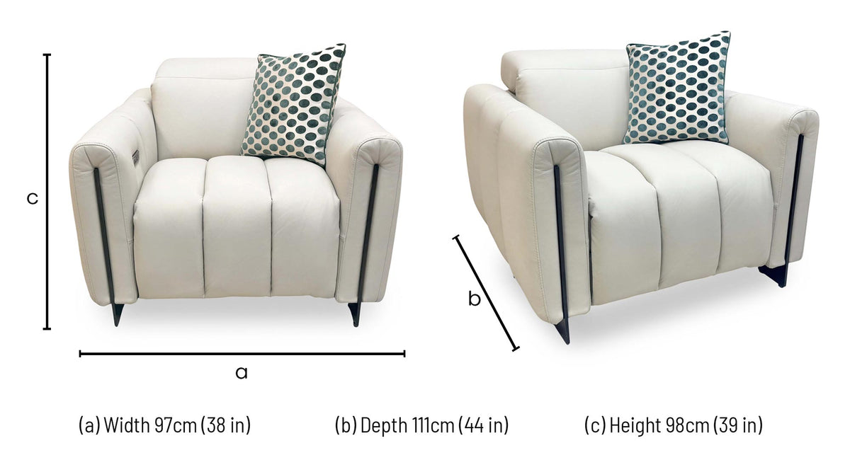 'Girgio' Light Grey 7406 Leather Power Recliner Chair with Power Headrest