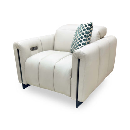 'Girgio' Light Grey 7406 Leather Power Recliner Chair with Power Headrest