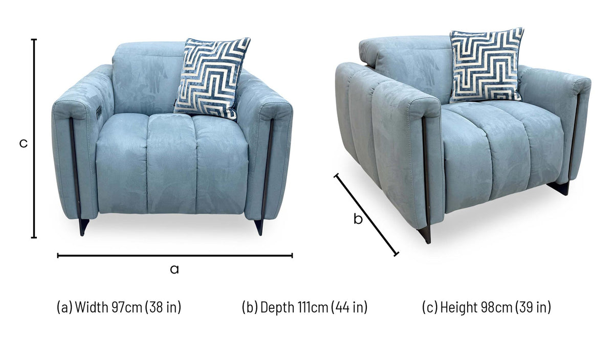 'Girgio' Luna Light Blue Velvet Fabric Power Recliner Chair with Power Headrest
