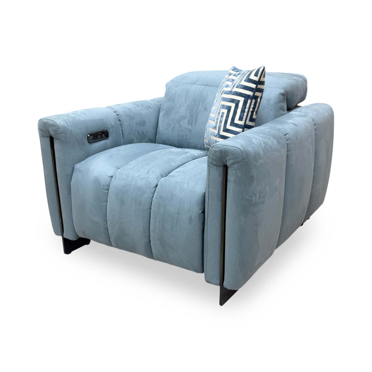 'Girgio' Luna Light Blue Velvet Fabric Power Recliner Chair with Power Headrest