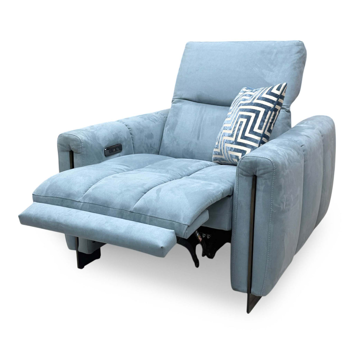 'Girgio' Luna Light Blue Velvet Fabric Power Recliner Chair with Power Headrest