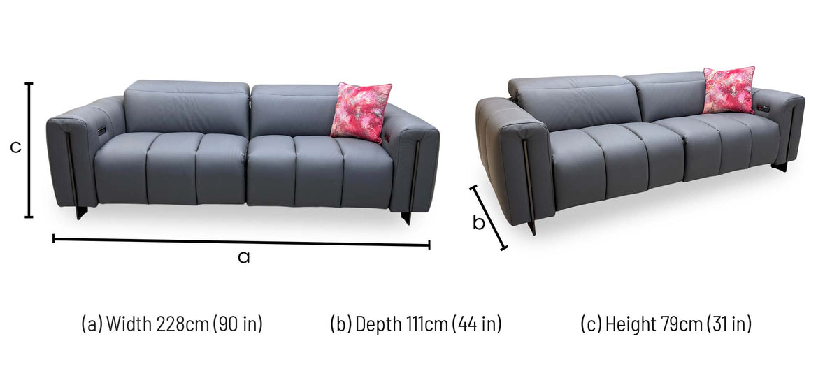 'Girgio' Dark Grey Leather 3 Seater Power Recliner Sofa with Power Headrests
