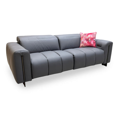 'Girgio' Dark Grey Leather 3 Seater Power Recliner Sofa with Power Headrests