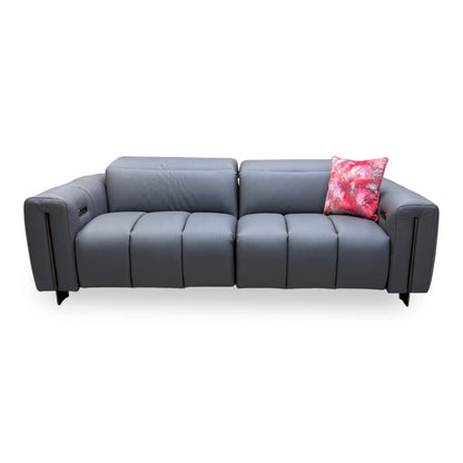 'Girgio' Dark Grey Leather 3 Seater Power Recliner Sofa with Power Headrests