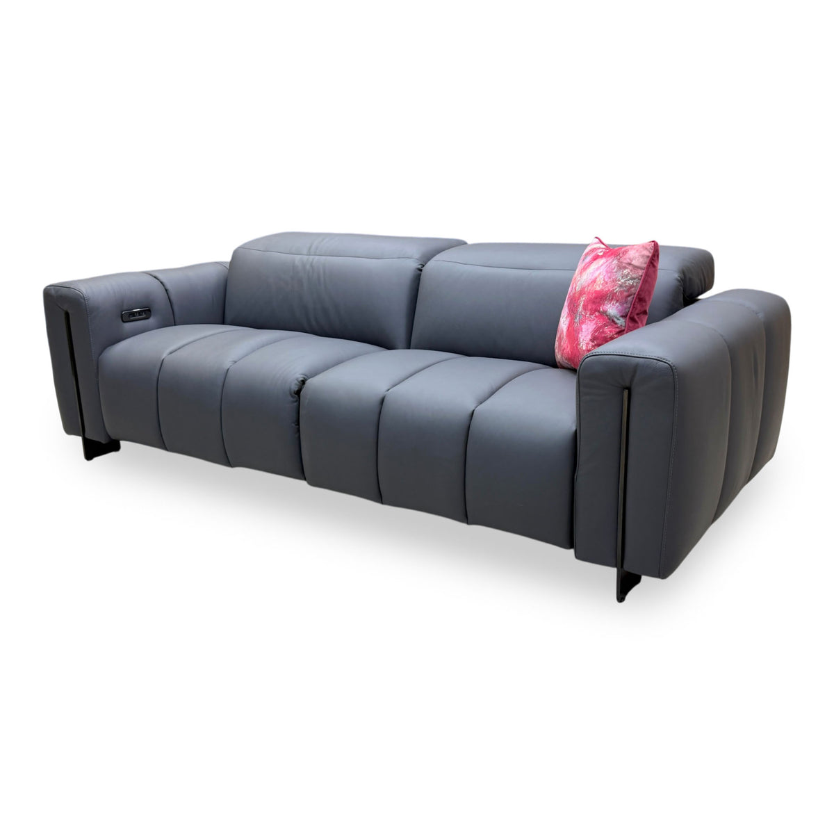 'Girgio' Dark Grey Leather 3 Seater Power Recliner Sofa with Power Headrests
