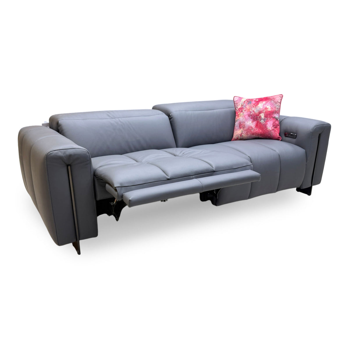 'Girgio' Dark Grey Leather 3 Seater Power Recliner Sofa with Power Headrests