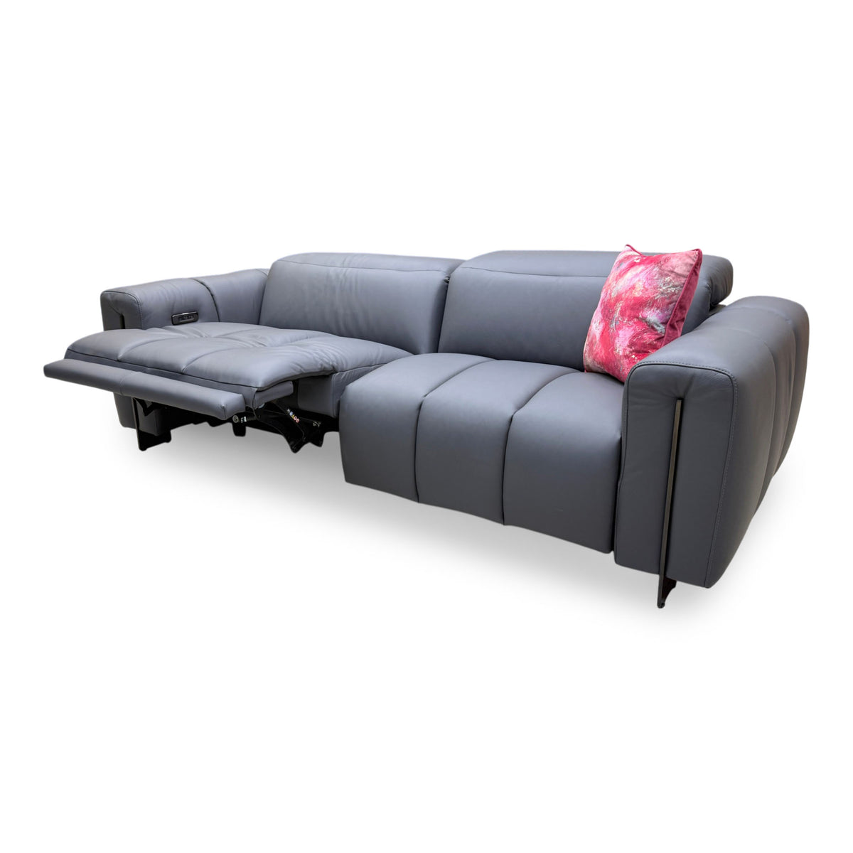 'Girgio' Dark Grey Leather 3 Seater Power Recliner Sofa with Power Headrests