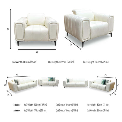'Elphaba' Cotton White Leather 3 + 2 Seater Power Recliner + Power Chair Sofa Set with Storage Arms