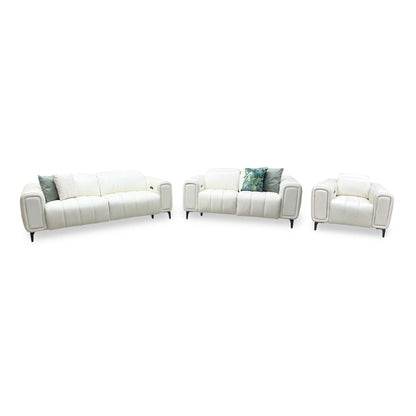 'Elphaba' Cotton White Leather 3 + 2 Seater Power Recliner + Power Chair Sofa Set with Storage Arms
