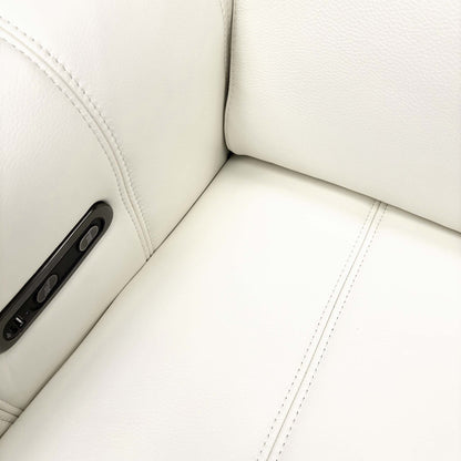 'Elphaba' Cotton White Leather 3 + 2 Seater Power Recliner + Power Chair Sofa Set with Storage Arms