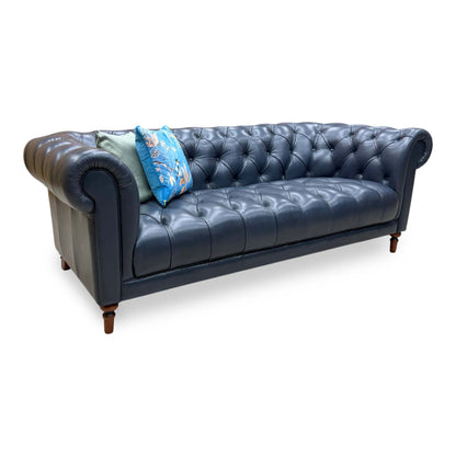 'Columbus' Midnight Navy Blue Cat-200_85 Leather 3 Seater Chesterfield Sofa