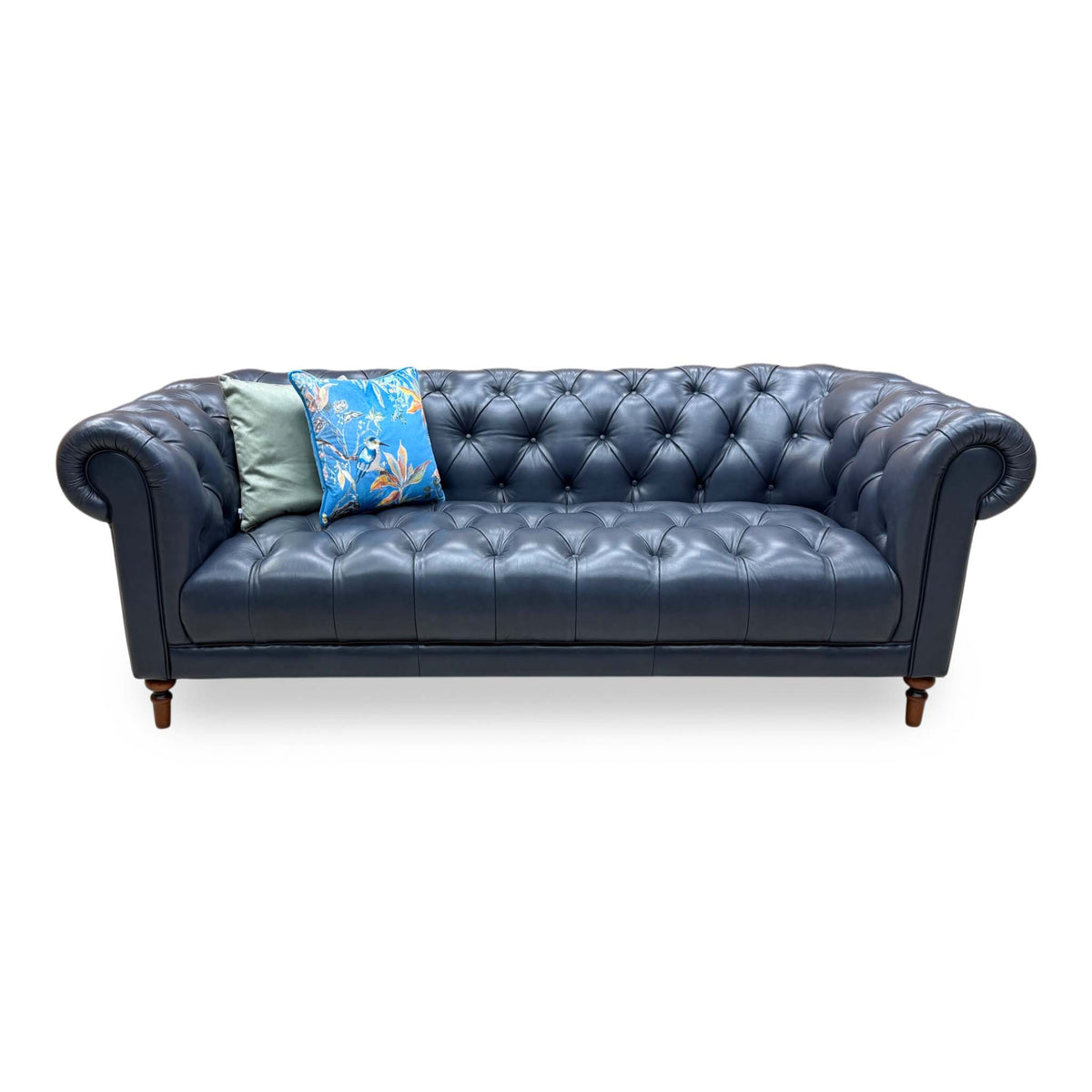 'Columbus' Midnight Navy Blue Cat-200_85 Leather 3 Seater Chesterfield Sofa