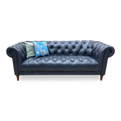 'Columbus' Midnight Navy Blue Cat-200_85 Leather 3 Seater Chesterfield Sofa