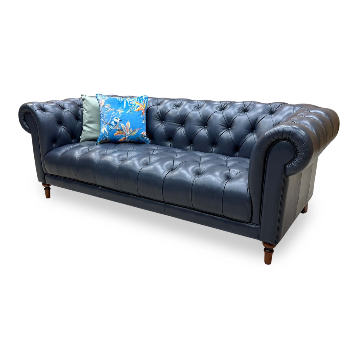 'Columbus' Midnight Navy Blue Cat-200_85 Leather 3 Seater Chesterfield Sofa
