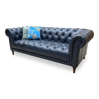 'Columbus' Midnight Navy Blue Cat-200_85 Leather 3 Seater Chesterfield Sofa