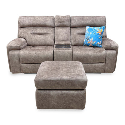 ‘Cinemax’ Marble Classic Brown Velvet Fabric 2 Seater Media Power Recliner Sofa with Power Headrests + Storage Footstool