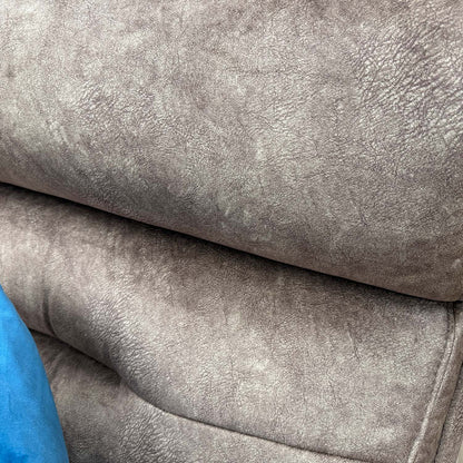 ‘Cinemax’ Marble Classic Brown Velvet Fabric 2 Seater Media Power Recliner Sofa with Power Headrests + Storage Footstool