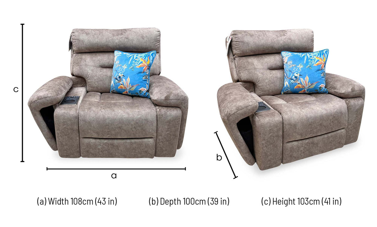 'Cinemax' Marble Classic Brown Velvet Fabric Power Recliner Media Chair with Power Headrest