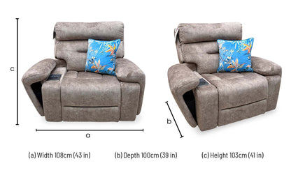 'Cinemax' Marble Classic Brown Velvet Fabric Power Recliner Media Chair with Power Headrest