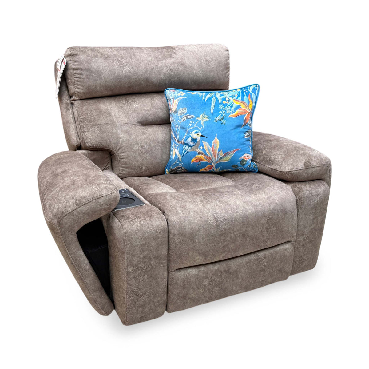 'Cinemax' Marble Classic Brown Velvet Fabric Power Recliner Media Chair with Power Headrest