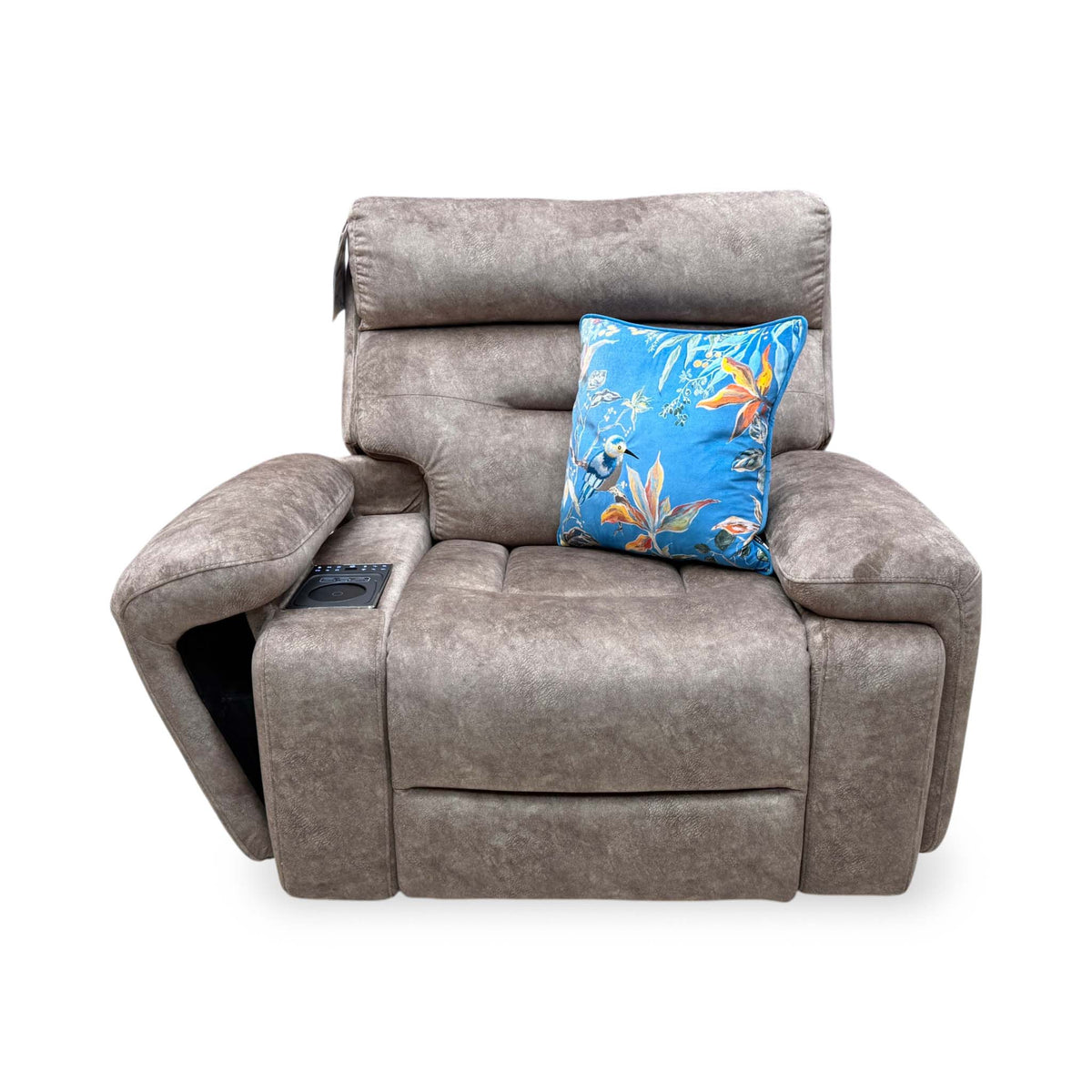 'Cinemax' Marble Classic Brown Velvet Fabric Power Recliner Media Chair with Power Headrest