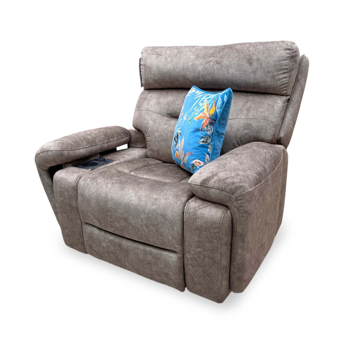 'Cinemax' Marble Classic Brown Velvet Fabric Power Recliner Media Chair with Power Headrest