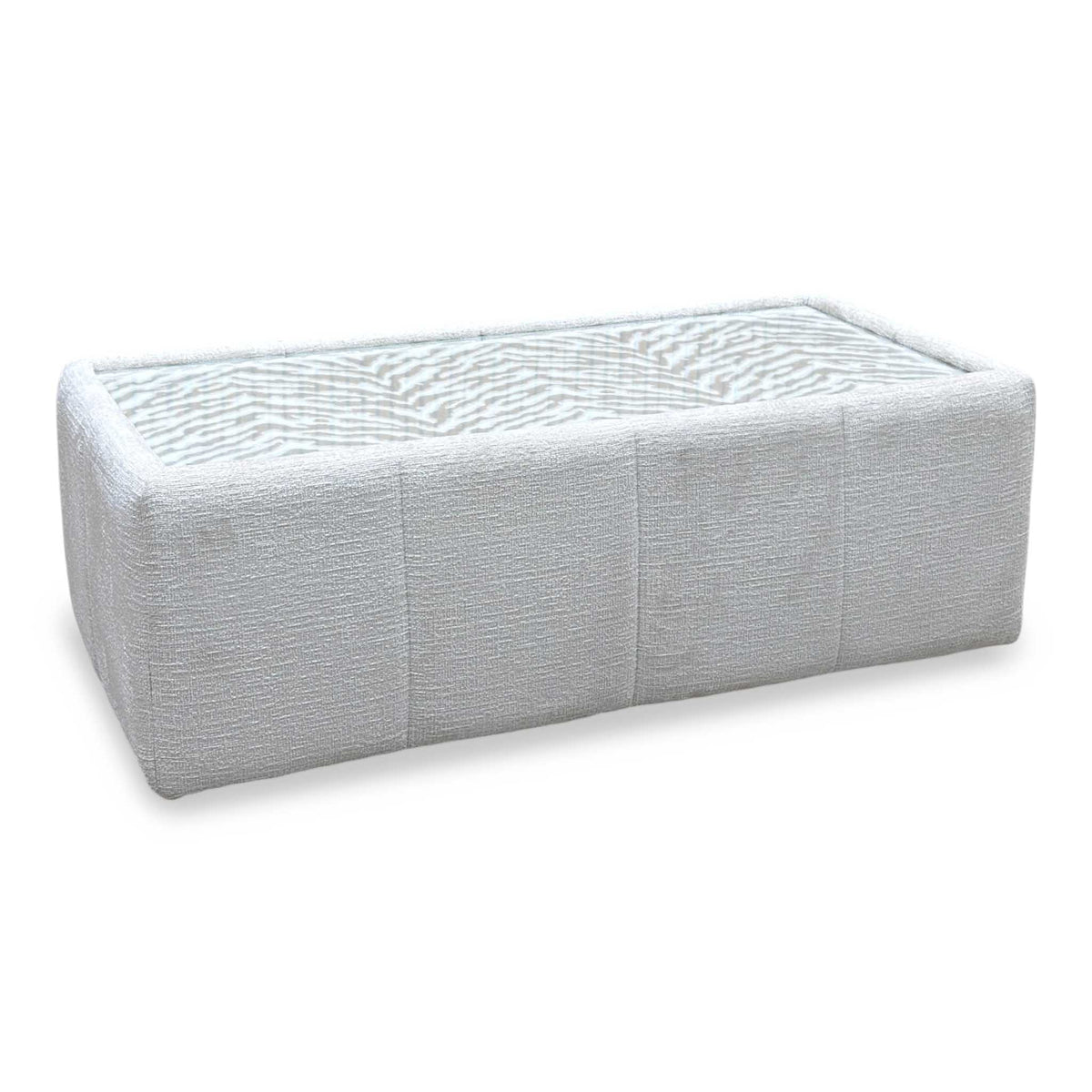 'Boujee' Lustro Dove Grey Fabric Rectangular Glass Top Table