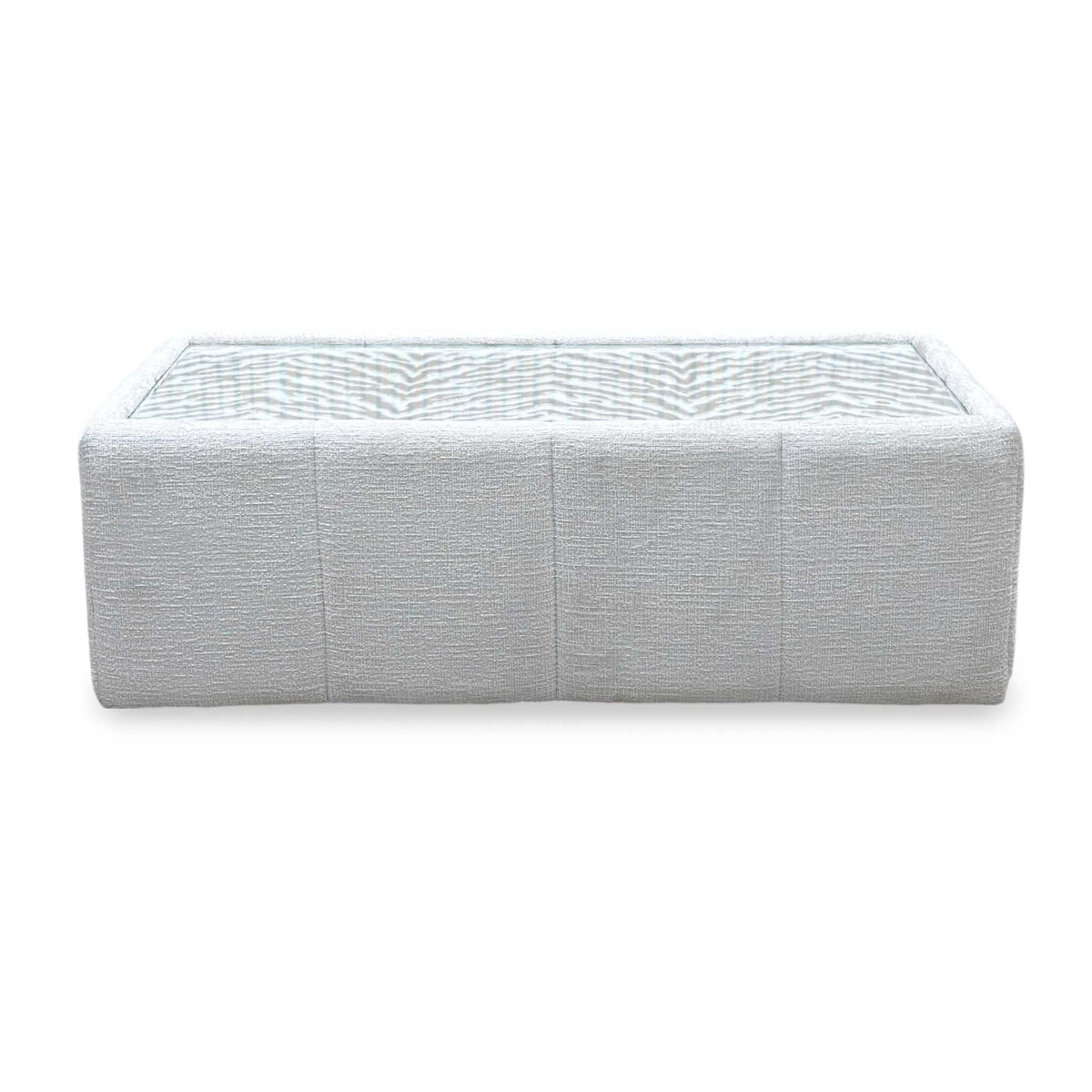 'Boujee' Lustro Dove Grey Fabric Rectangular Glass Top Table