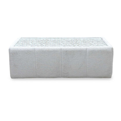 'Boujee' Lustro Dove Grey Fabric Rectangular Glass Top Table