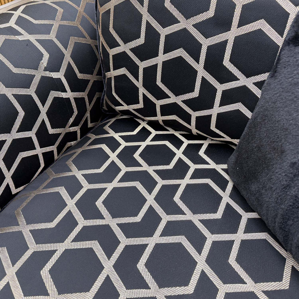 Duresta ‘Ambassador’ Fitzgerald Blk Gld Sp Eby Ft Patterned Fabric Classic Back Reading Chair + Footstool