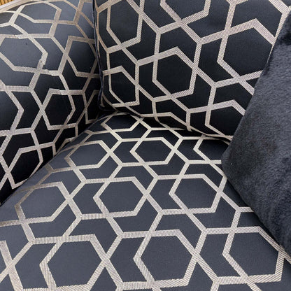 Duresta ‘Ambassador’ Fitzgerald Blk Gld Sp Eby Ft Patterned Fabric Classic Back Reading Chair + Footstool