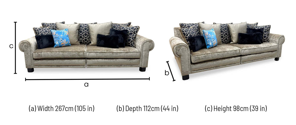 Duresta 'Ambassador' Monarch Gold-Fitz Eby Ft Velvet Fabric Grand 4 Seater Split Frame Scatter Back Sofa