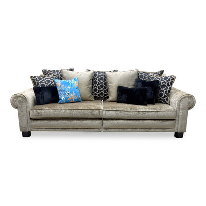 Duresta 'Ambassador' Monarch Gold-Fitz Eby Ft Velvet Fabric Grand 4 Seater Split Frame Scatter Back Sofa