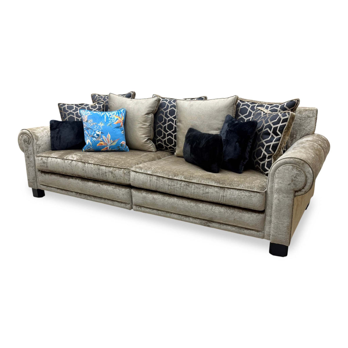 Duresta 'Ambassador' Monarch Gold-Fitz Eby Ft Velvet Fabric Grand 4 Seater Split Frame Scatter Back Sofa