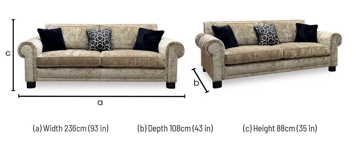Duresta 'Ambassador' Monarch Gold-Fitz Eby Ft Velvet Fabric Large 3 Seater Classic Back Sofa